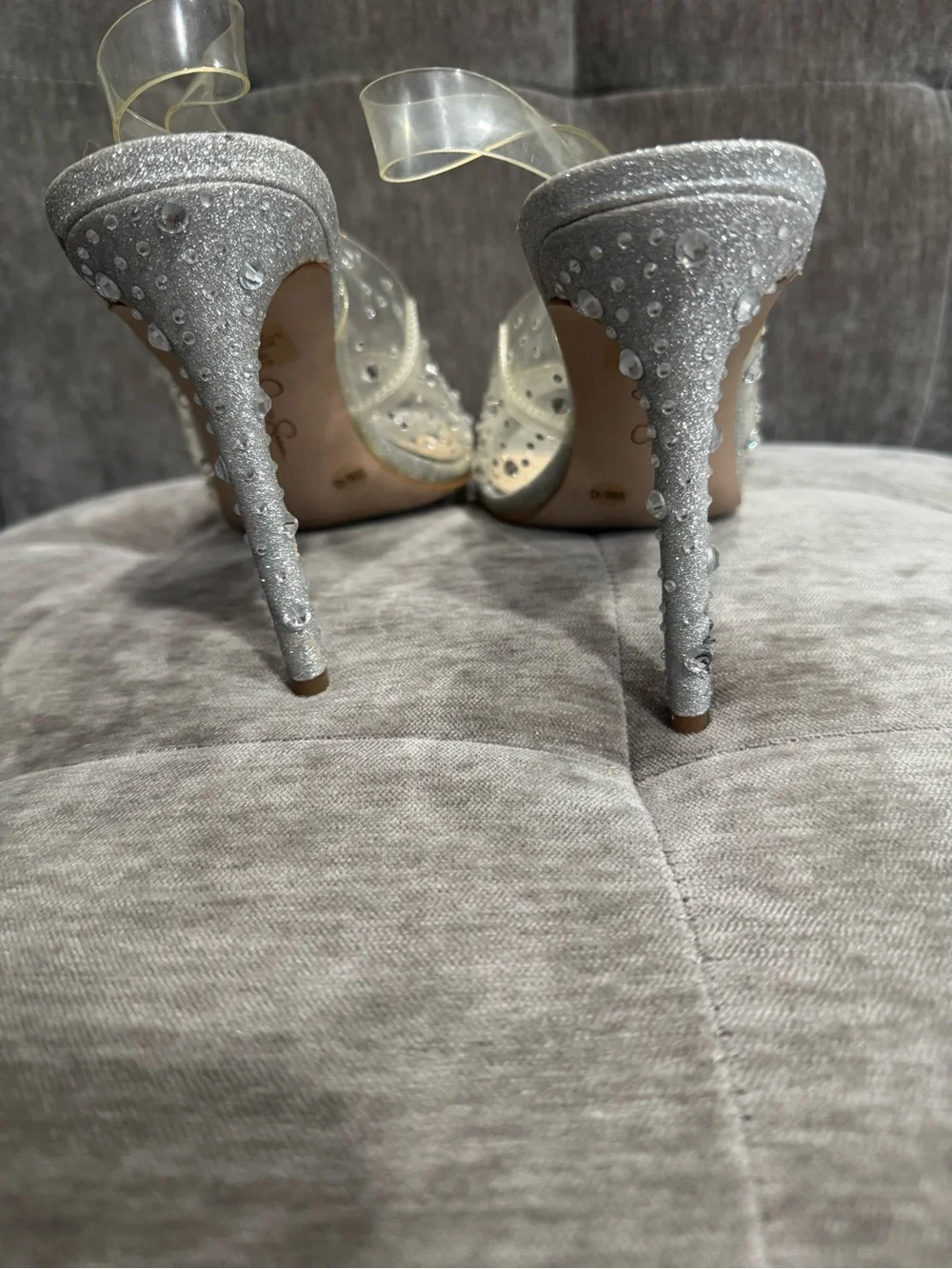 Jessica Simpson Clear Rhinestone Slingback Heels in Silver